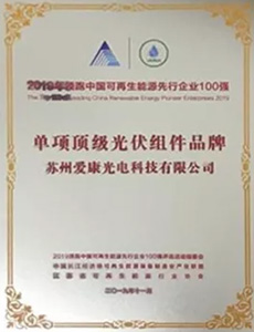 2019領(lǐng)跑中國可再生能源先行企業(yè)100強(qiáng) 單項(xiàng)頂級(jí)光伏組件品牌